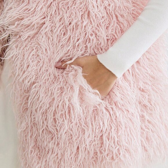 Pink Party Women's Fluffy Long Hair Tank Top Jacket - Picture 3 of 8